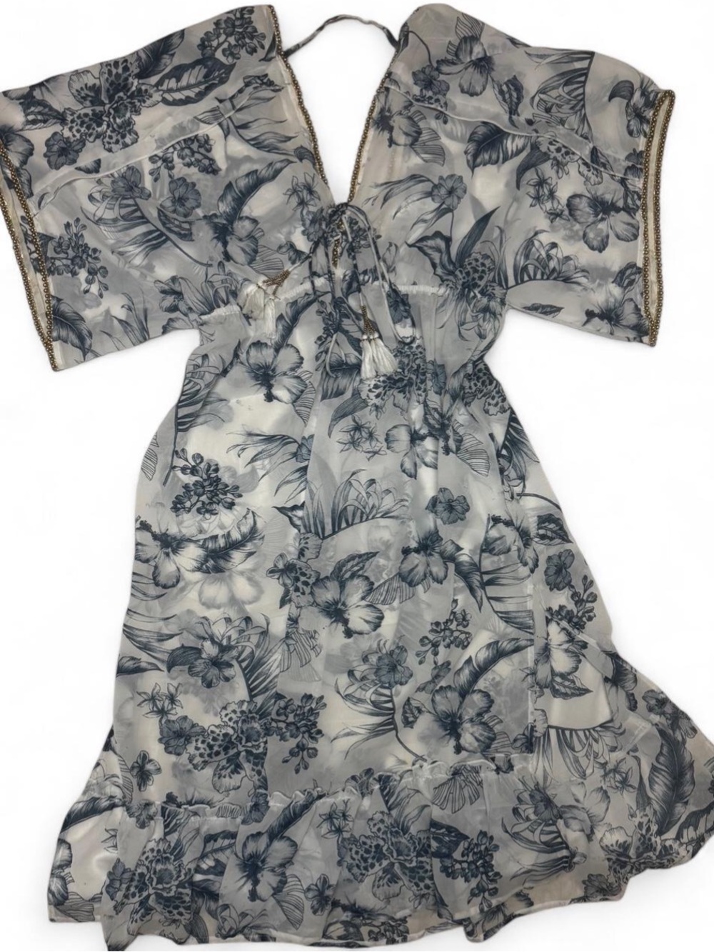 Summer Resort Women Floral Print Maxi Dress in Navy on White